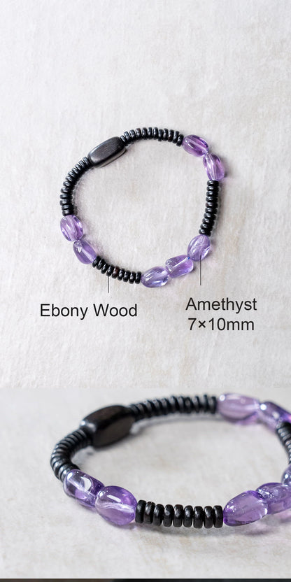 Bracelet Éclats d'Améthyste et Bois de Santal Noir – Minimaliste Fait Main