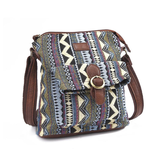 Ethnic Fabric and Faux Leather Shoulder Bag - Style and Functionality