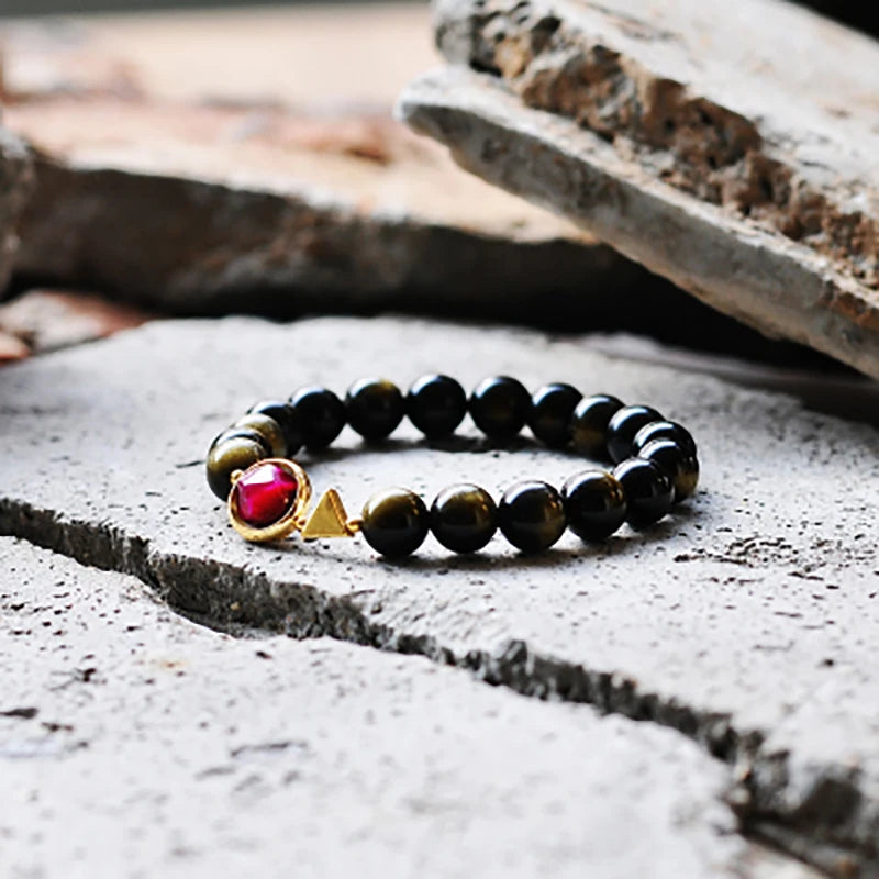Bracelet Couple Oeil de Tigre et Obsidienne Dorée – Duo Homme et Femme