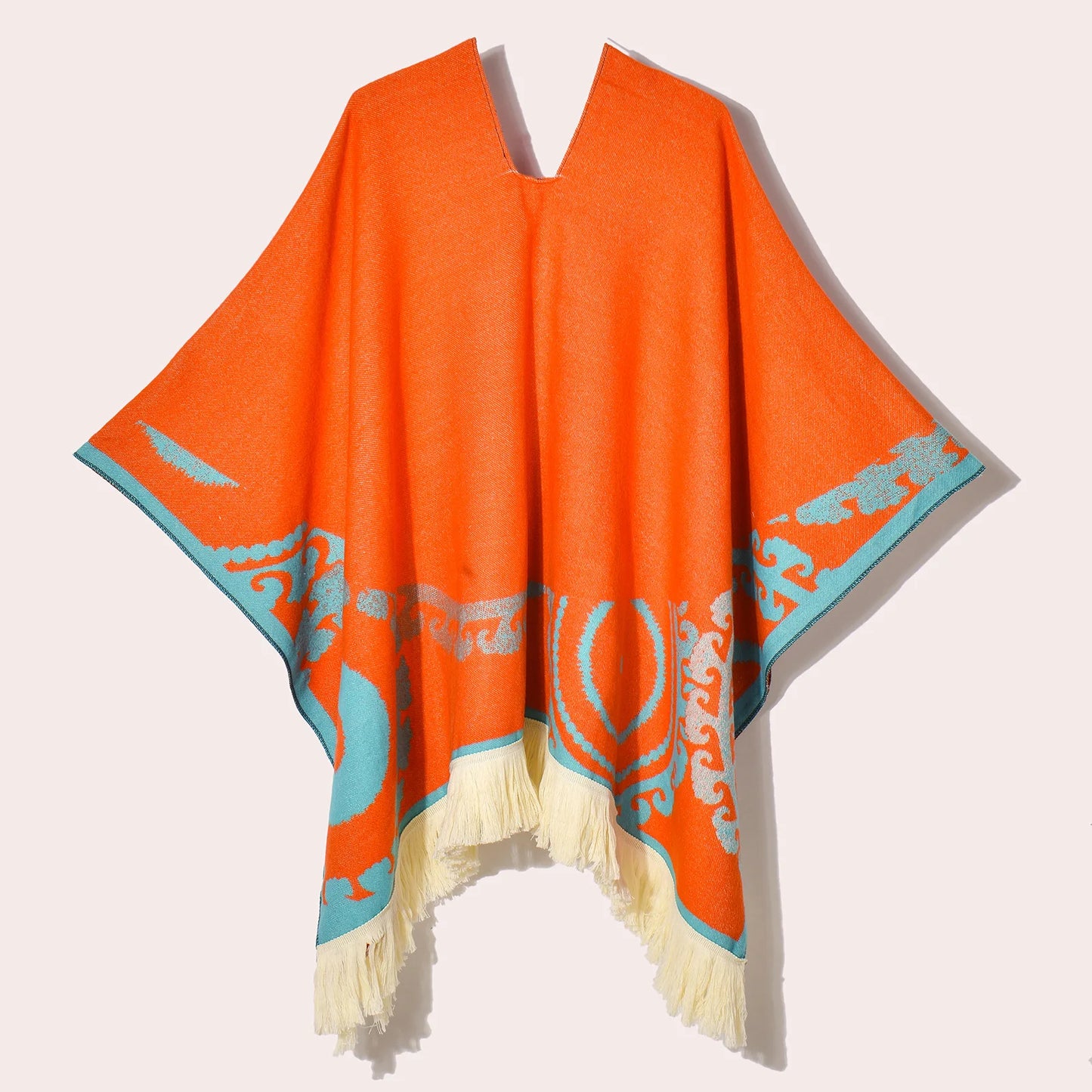Poncho Ethnique à Franges - Style Bohème & Jacquard