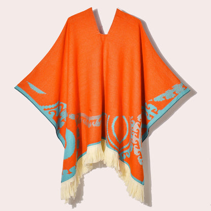 Poncho Ethnique à Franges - Style Bohème & Jacquard