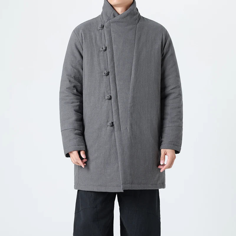 Manteau Long Chinois Asymétrique - Hanfu Hivernal & Tangzhuang Moderne