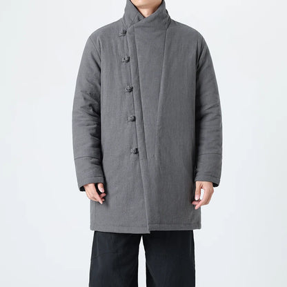 Manteau Long Chinois Asymétrique - Hanfu Hivernal & Tangzhuang Moderne