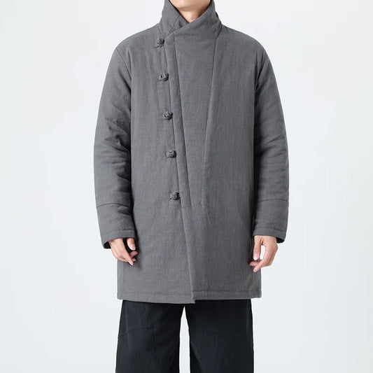 Manteau Long Chinois Asymétrique - Hanfu Hivernal & Tangzhuang Moderne