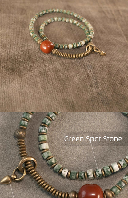 Bracelet Jaspe Paysage ou Jaspe Tacheté Vert ou Bleu – Perles Ethniques Unisexe