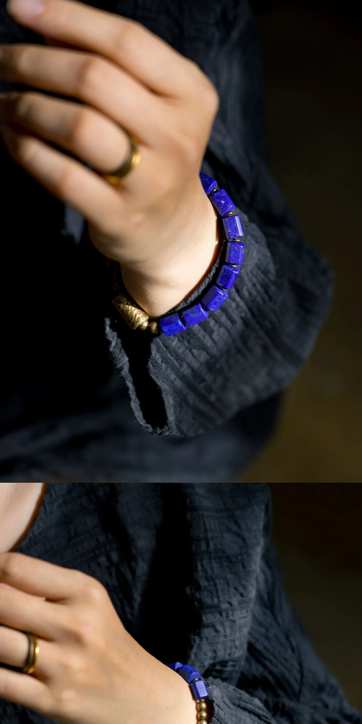 Bracelet Lapis Lazuli et Laiton avec Pendentif Triangle – Fait Main