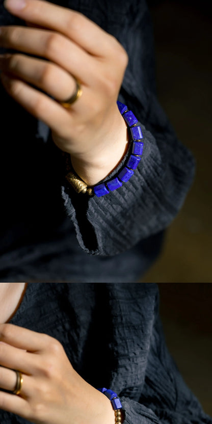 Bracelet Lapis Lazuli et Laiton avec Pendentif Triangle – Fait Main