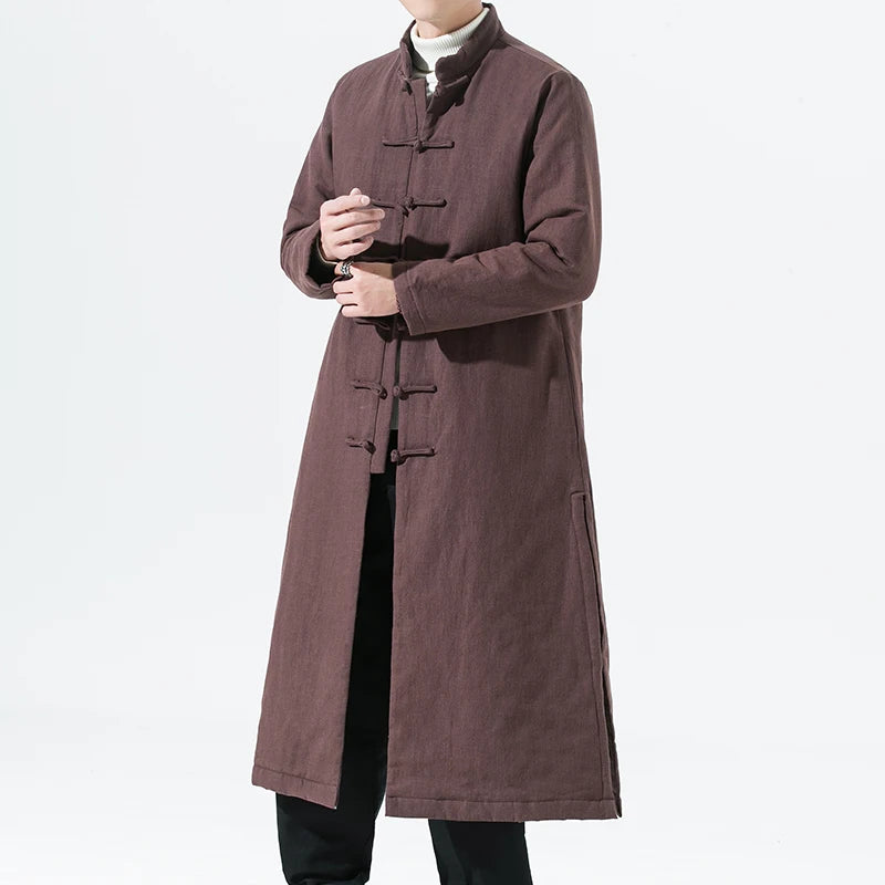 Manteau Long Style Chinois Marron - L’Élégance du Hanfu Moderne