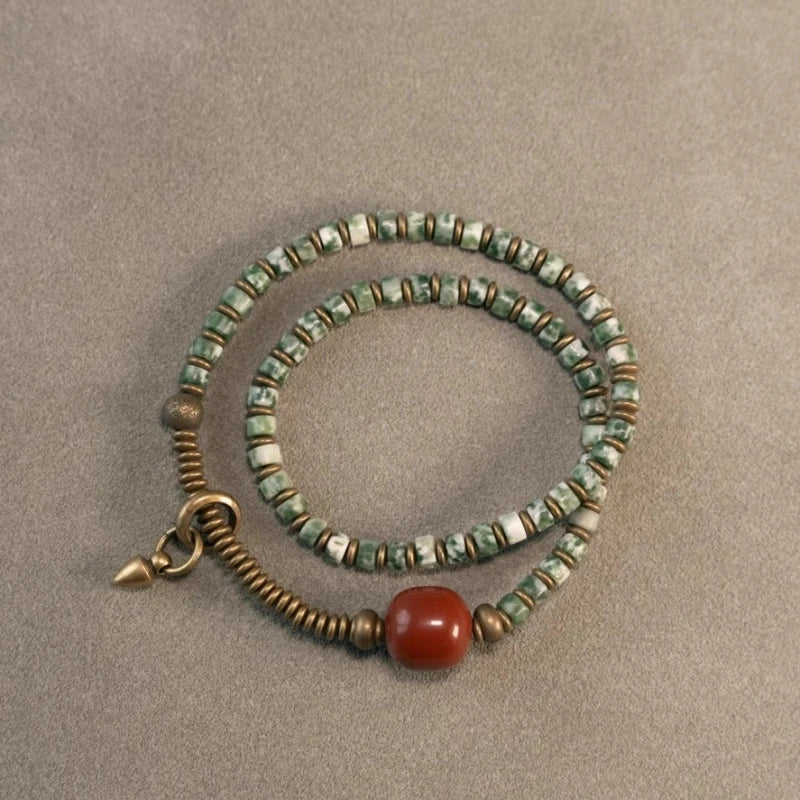 Bracelet Jaspe Paysage ou Jaspe Tacheté Vert ou Bleu – Perles Ethniques Unisexe