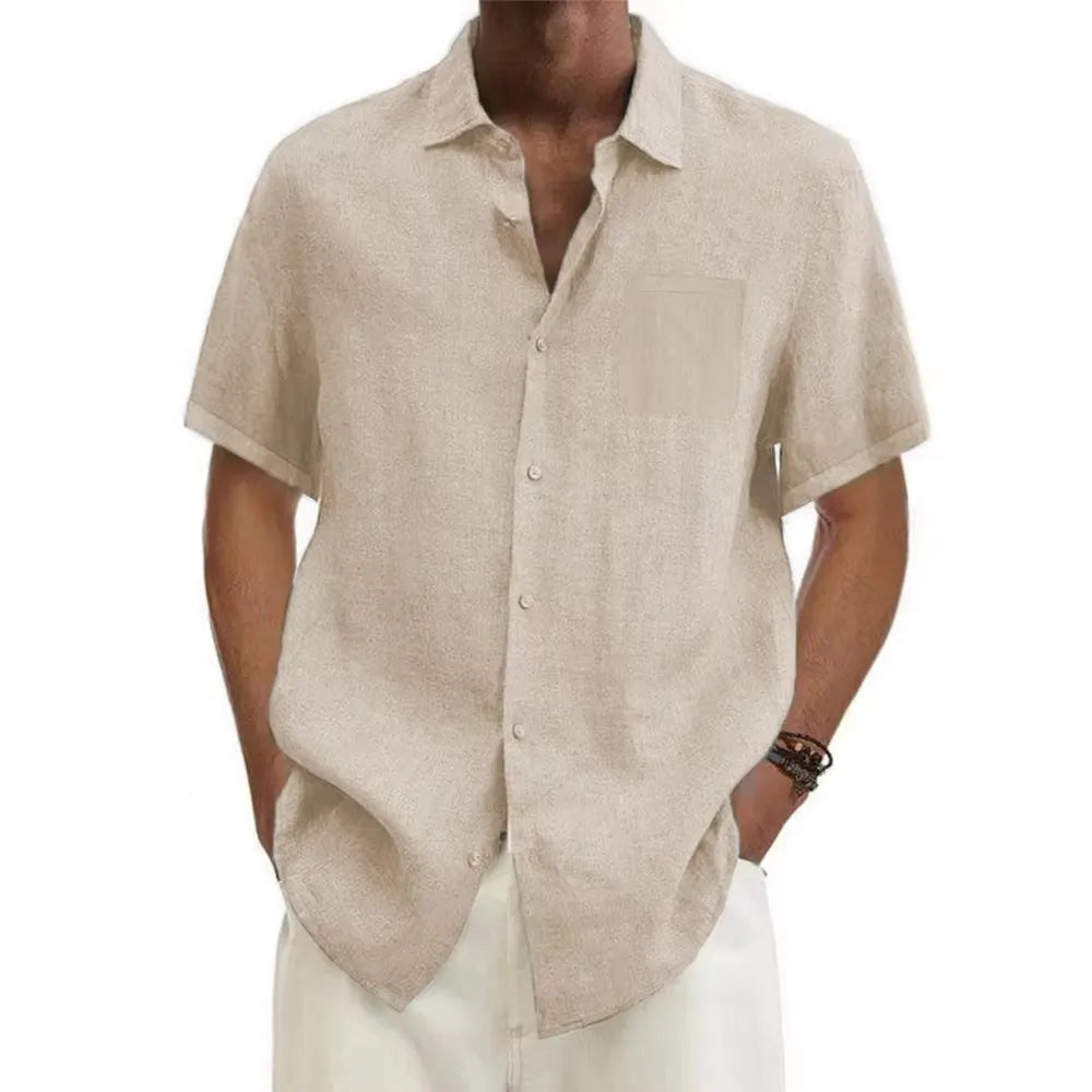 "Daichi" Chemise homme en coton et lin | Manches courtes, coupe droite estivale