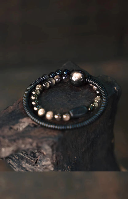 Bracelet Deux Rangs Pierres d'Obsidienne et Perles d'Ébène – Simple, Duo de Couple