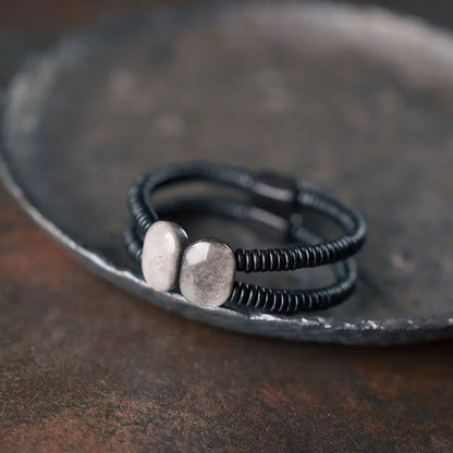 Bracelet Double Rang Obsidienne Noire et Bois d'Ébène – Tout Noir, Homme et Femme