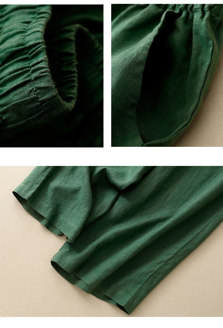 "Hikari" Pantalon large femme en coton et lin | Taille haute fluide, simple et élégant