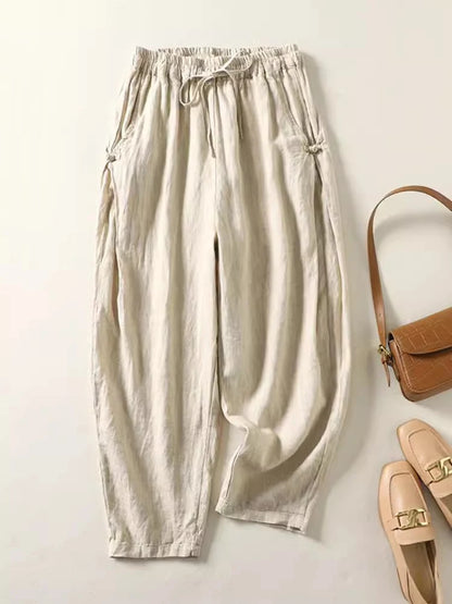 "Tsubaki" Pantalon femme en coton style sarouel | Taille élastiquée, coupe ample vintage