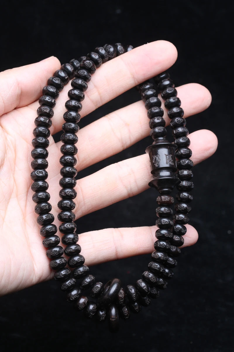 Collier Mala Tibétain 108 perles Ébène Naturel – Méditation Zen Bouddhiste