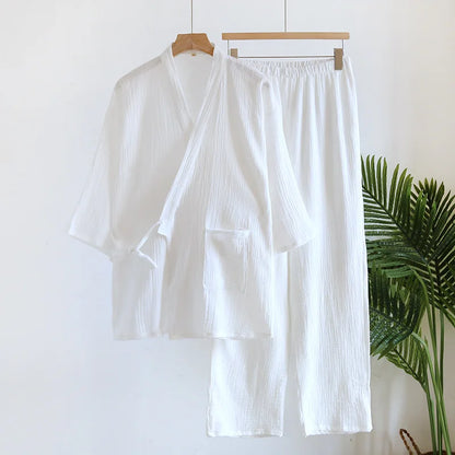 Kimono Homme en Coton Gaufré - Ensemble 2 Pièces