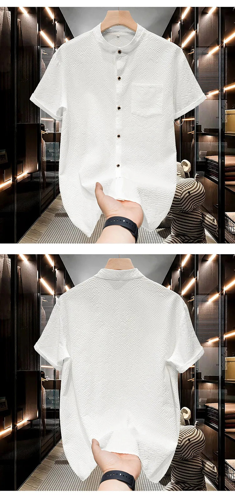 Vue arrière de la chemise verte Renji, textile léger en coton pour un confort optimal.