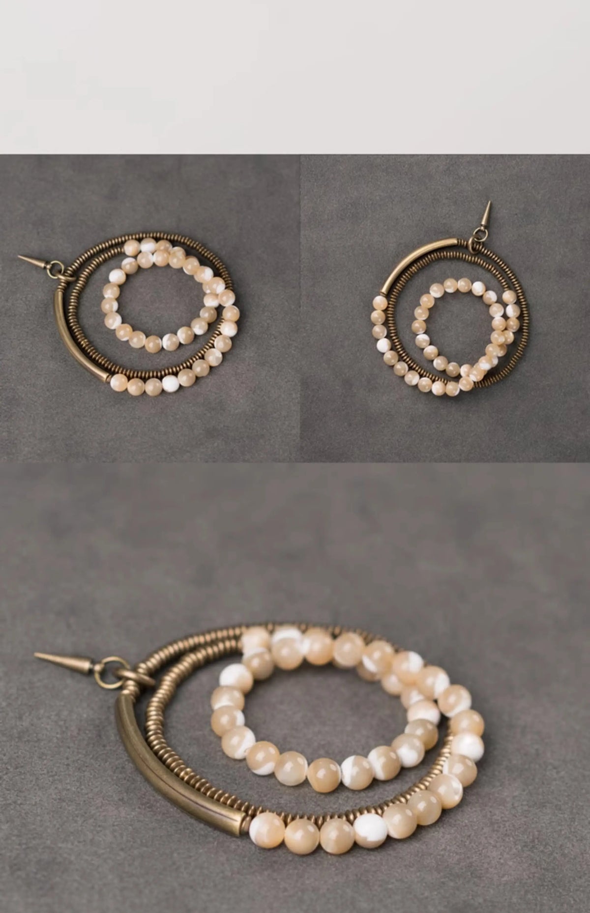 Bracelet Triple Tour Coquillage Naturel 6 mm et Laiton Vintage – Bohème pour Femme