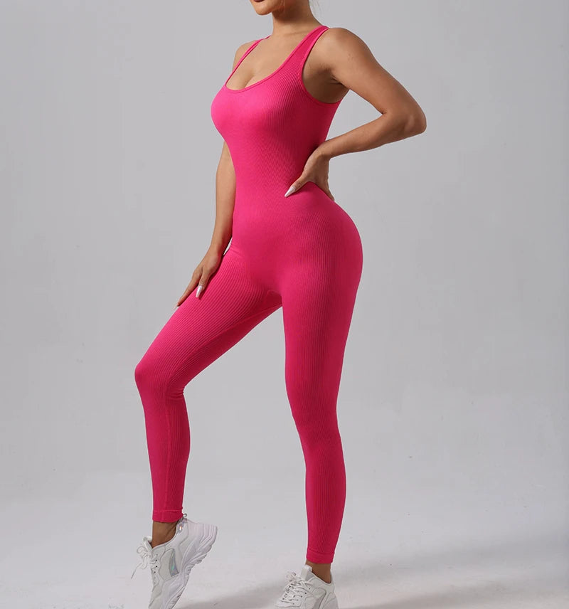 Combinaison de Yoga Femme Sans Coutures - Tenue de Sport Une Pièce Sans Manches pour Fitness et Gym