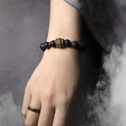 Bracelet Homme Pierre de Lave Volcanique et Laiton Vintage – Diffuseur d'Huiles, Jusqu'au 22 cm