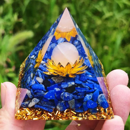 Pyramide d'Orgonite en Améthyste et Obsidienne