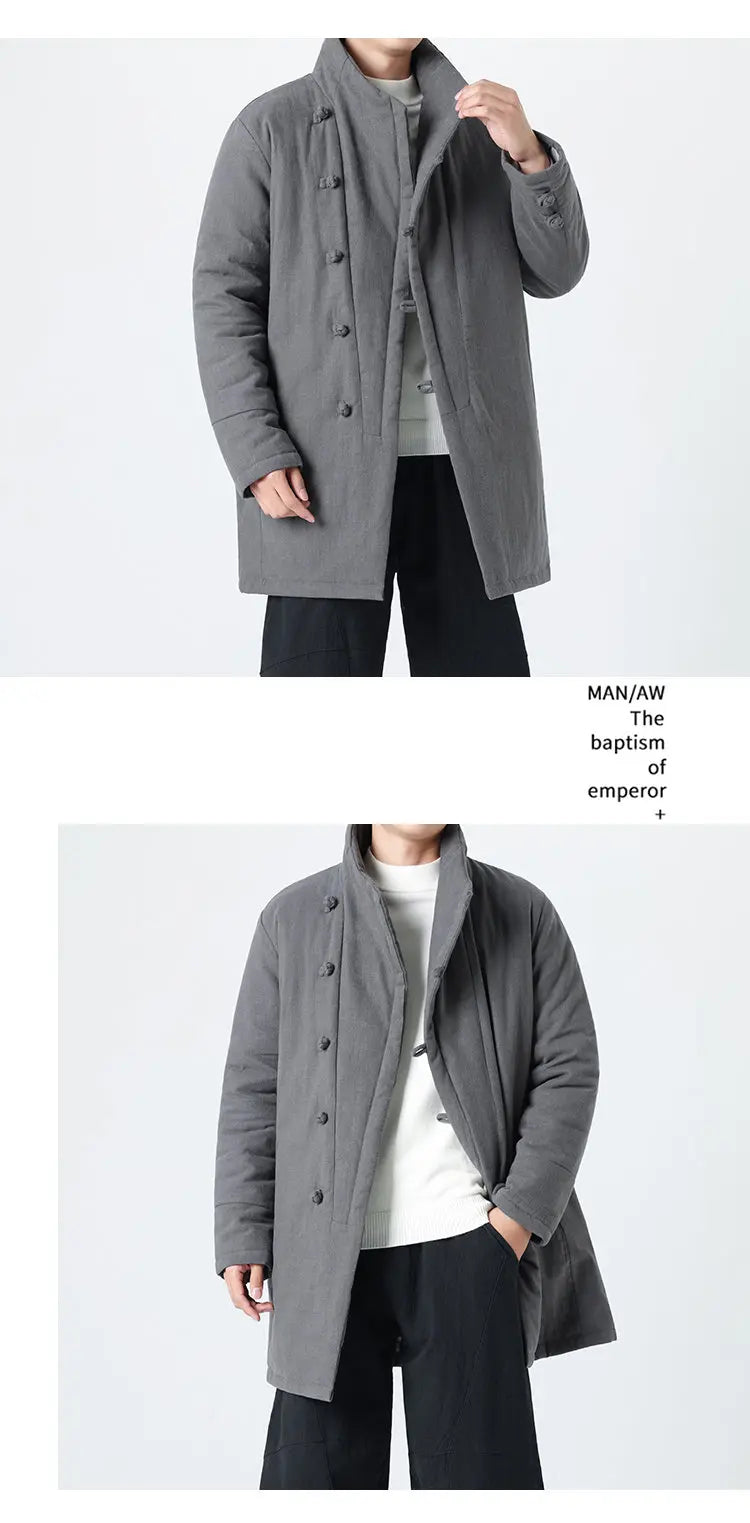 Manteau Long Chinois Asymétrique - Hanfu Hivernal & Tangzhuang Moderne