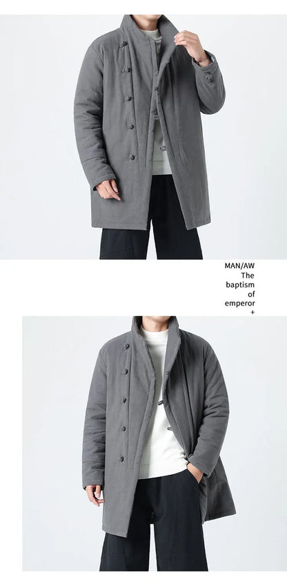 Manteau Long Chinois Asymétrique - Hanfu Hivernal & Tangzhuang Moderne