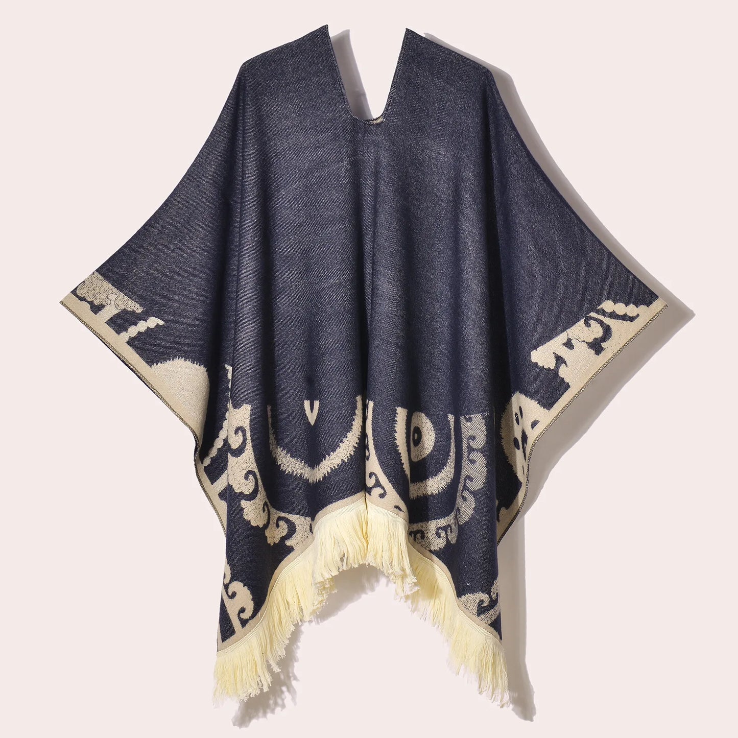 Poncho Ethnique à Franges - Style Bohème & Jacquard