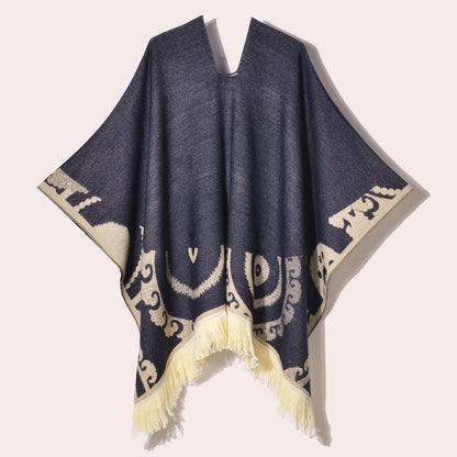 Poncho Ethnique à Franges - Style Bohème & Jacquard