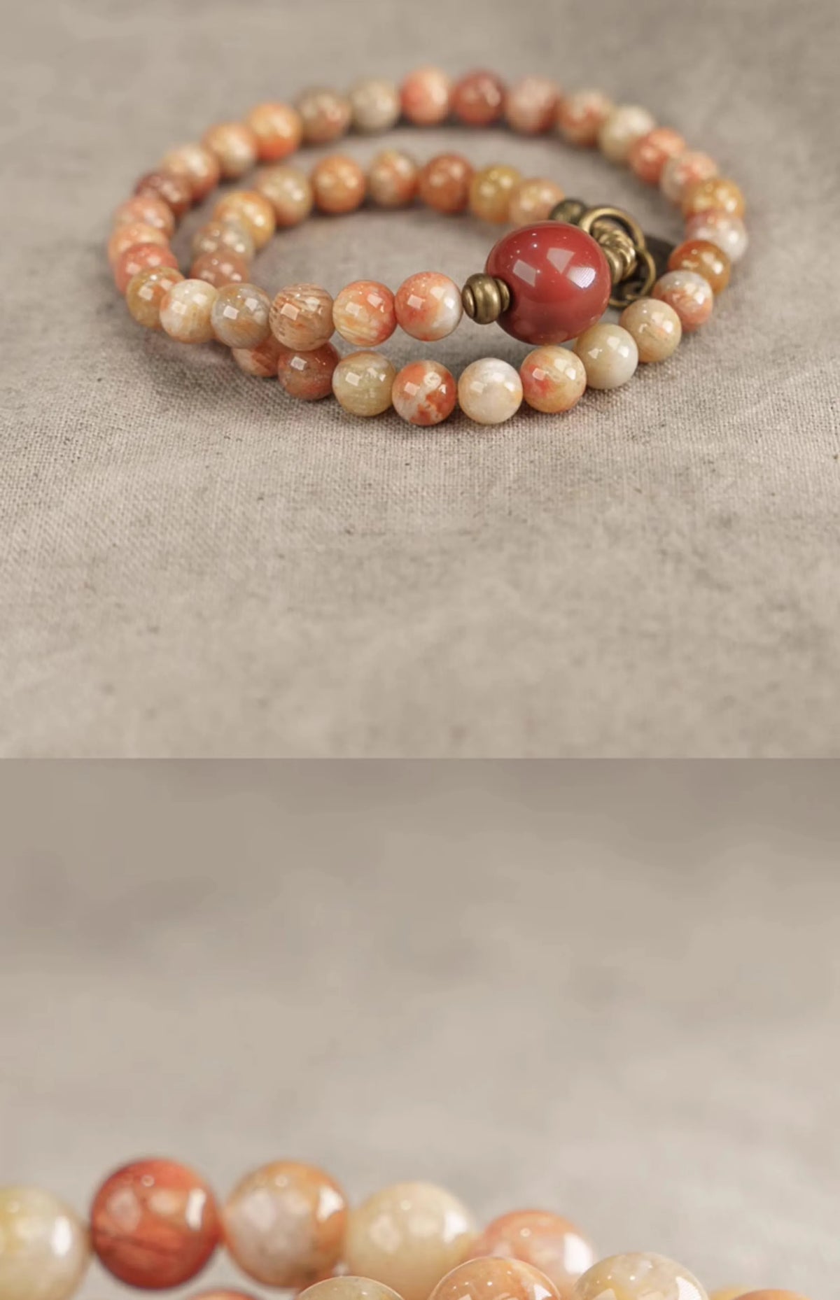 Bracelet Pierre Corail et Agate de Gobi avec Perles de Laiton – Bijou Oriental Unisexe