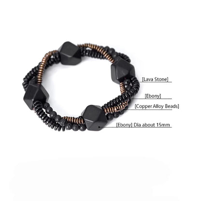 Bracelet Homme Double Rang Ébène et Pierre de Lave – Laiton Vintage Style Rock