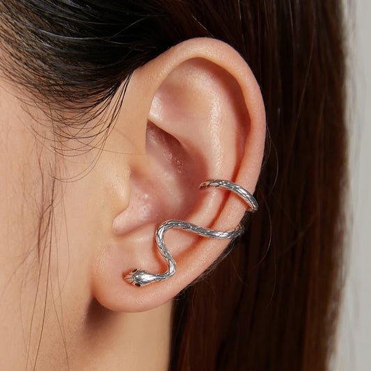 Ear cuff serpent argent 925 – Bague d’oreille sans percage, ajustable