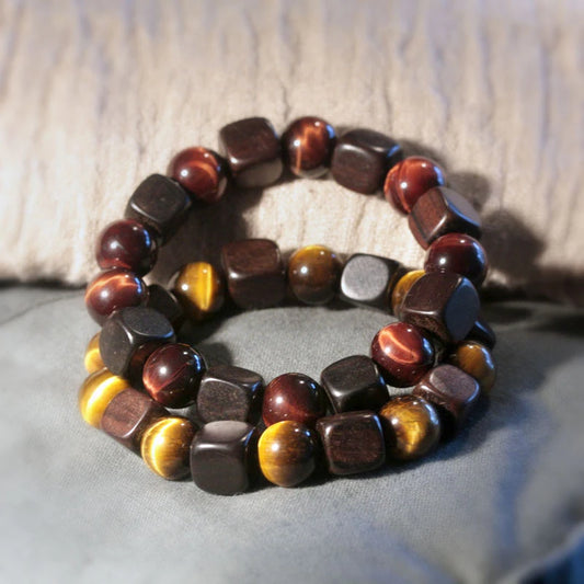 Bracelet Oeil de Tigre 10 mm et Bois d'Ébène – Amulette de Prospérité Homme et Femme
