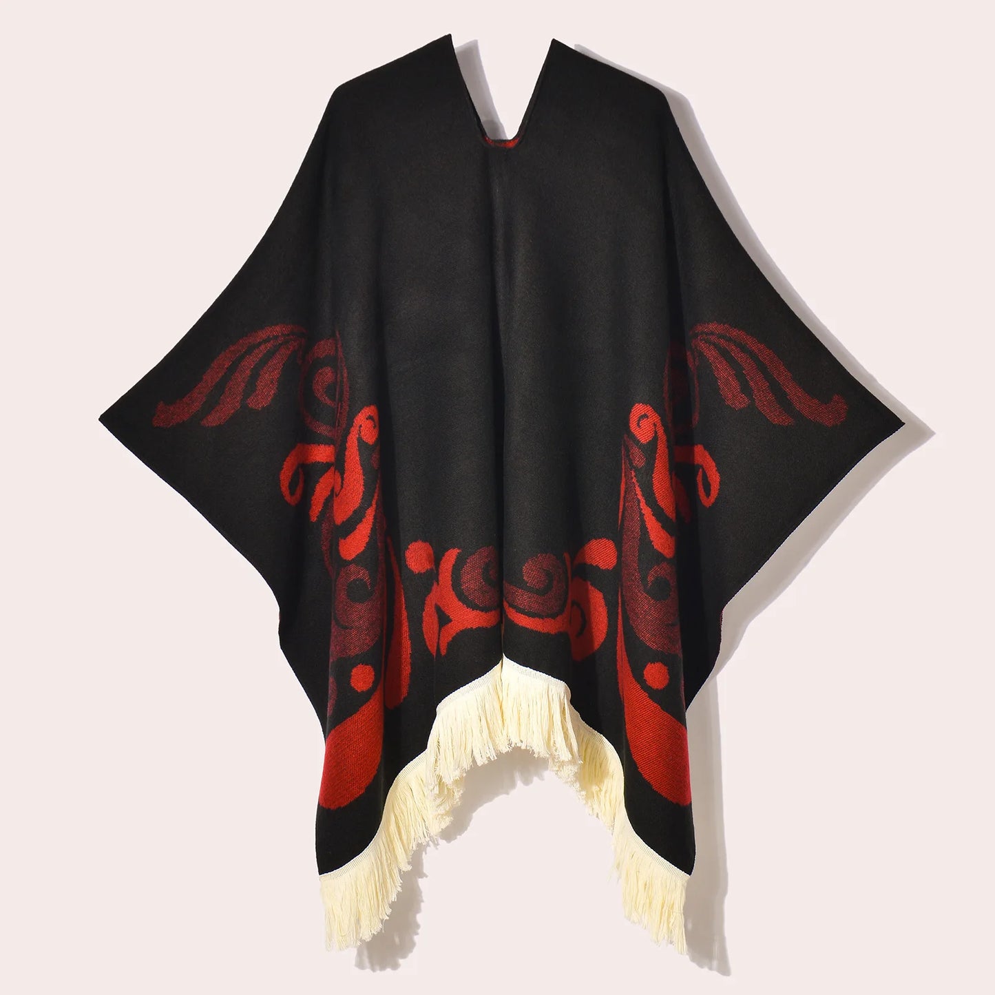 Poncho Ethnique à Franges - Style Bohème & Jacquard