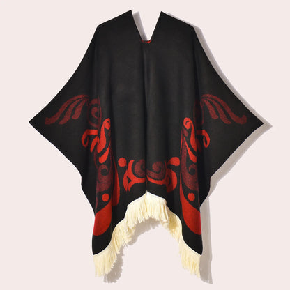 Poncho Ethnique à Franges - Style Bohème & Jacquard