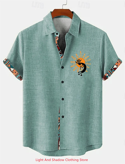 Chemise Lin Homme Beige Ethnique – Manches Courtes Été