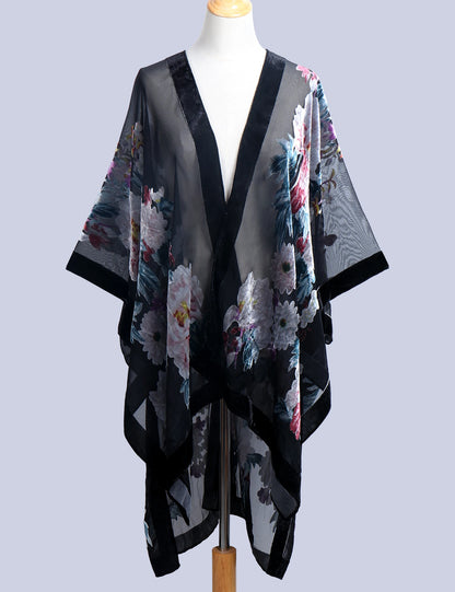 Kimono Long en Tulle Brodé - Élégance Bohème et Légèreté