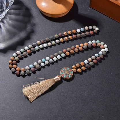 Mala "Harmonie des Éléments" en perle de Jaspe Jaune, Turquoise Rouge et Amazonite