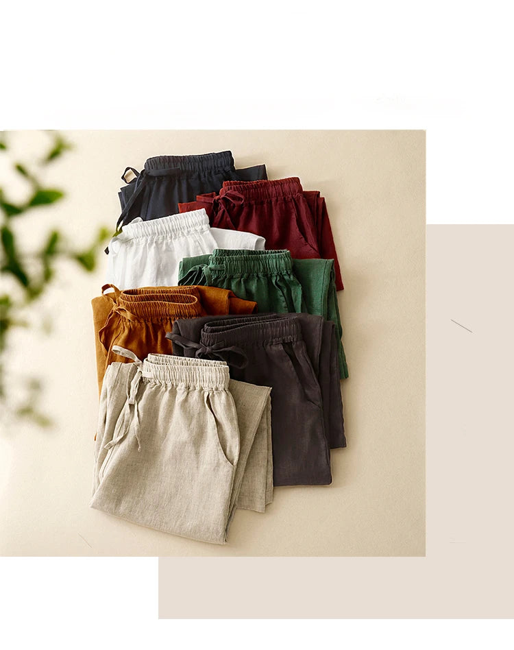 "Hikari" Pantalon large femme en coton et lin | Taille haute fluide, simple et élégant
