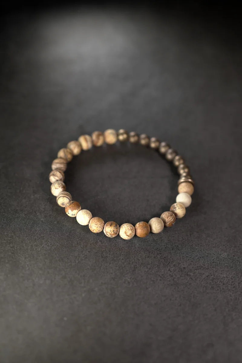Bracelet Jaspe Paysage et Laiton – Un Rang, Porte-Bonheur de Couple