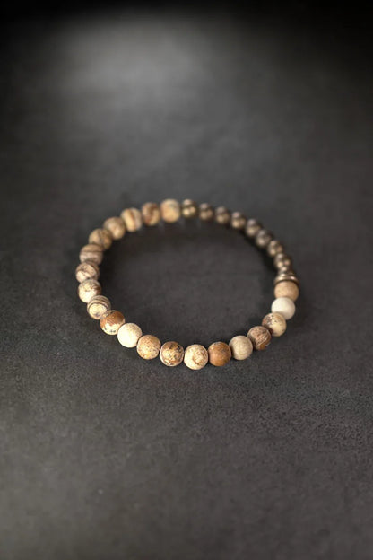 Bracelet Jaspe Paysage et Laiton – Un Rang, Porte-Bonheur de Couple