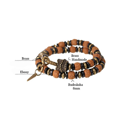 Bracelet Multirang Rudraksha, Ébène et Laiton – Porte-Bonheur Unisexe