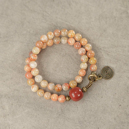 Bracelet Pierre Corail et Agate de Gobi avec Perles de Laiton – Bijou Oriental Unisexe