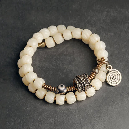 Bracelet Double Rang Os de Yak Tibétain et Cuivre Martelé – Paix et Énergie Positive