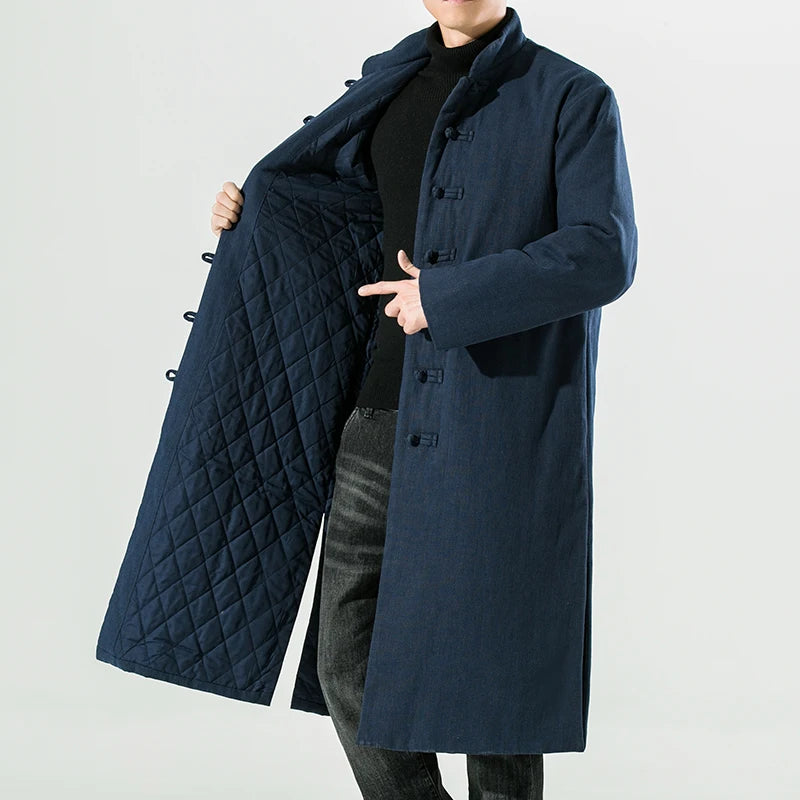 Manteau Chinois Homme en Laine Épaisse - Hanfu Moderne