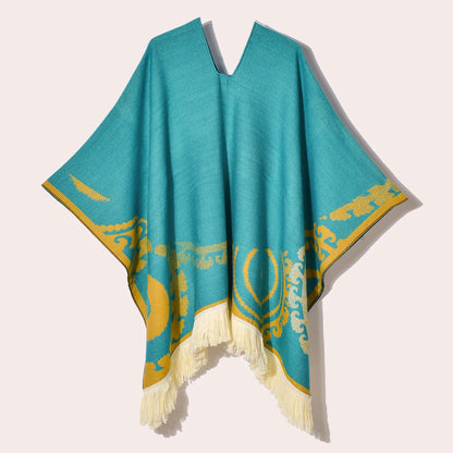 Poncho Ethnique à Franges - Style Bohème & Jacquard
