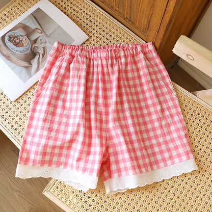 Short de Pyjama en Gaze de Coton et Dentelle