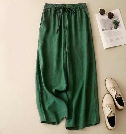 "Hikari" Pantalon large femme en coton et lin | Taille haute fluide, simple et élégant
