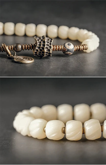 Bracelet Double Rang Os de Yak Tibétain et Cuivre Martelé – Paix et Énergie Positive