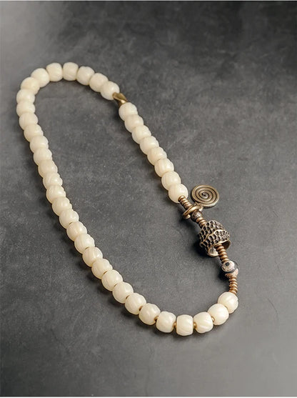 Bracelet Double Rang Os de Yak Tibétain et Cuivre Martelé – Paix et Énergie Positive